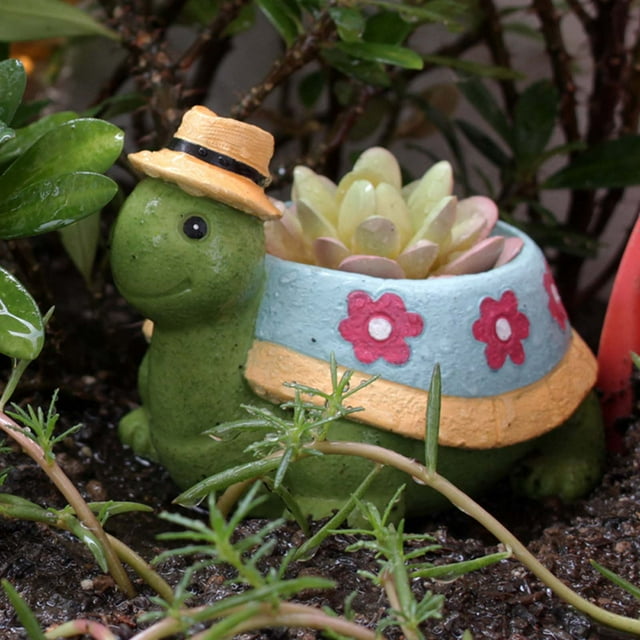 Maceta de resina con forma de tortuga - maceta de suculentas de 11x8,5x8cm para jardín interior y exterior, escritorio y decoración de balcón