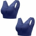thumbnail image 1 of 2Pcs Women's Sexy Lace Deep V Bralette Comfort Revolution Crop Top Full Figured Supportive Wirefree Bra Plus Size Blue+Blue M-3XL, 1 of 20