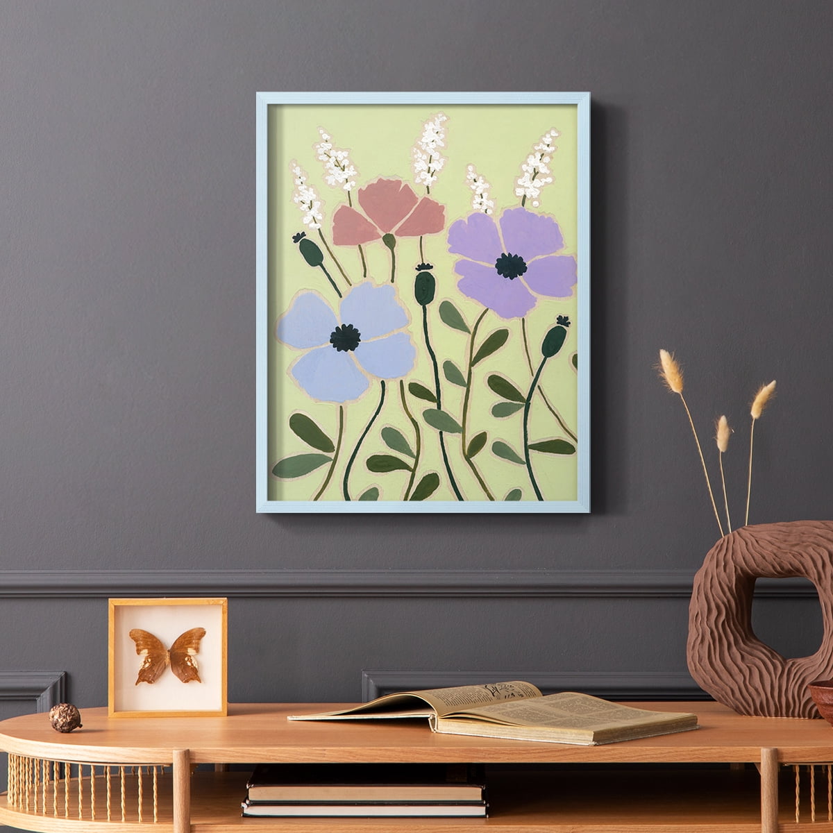 Woodblock Floral III Framed Print - Solid Wood in Single Picture Frame Solid Wood 2 Framed Print