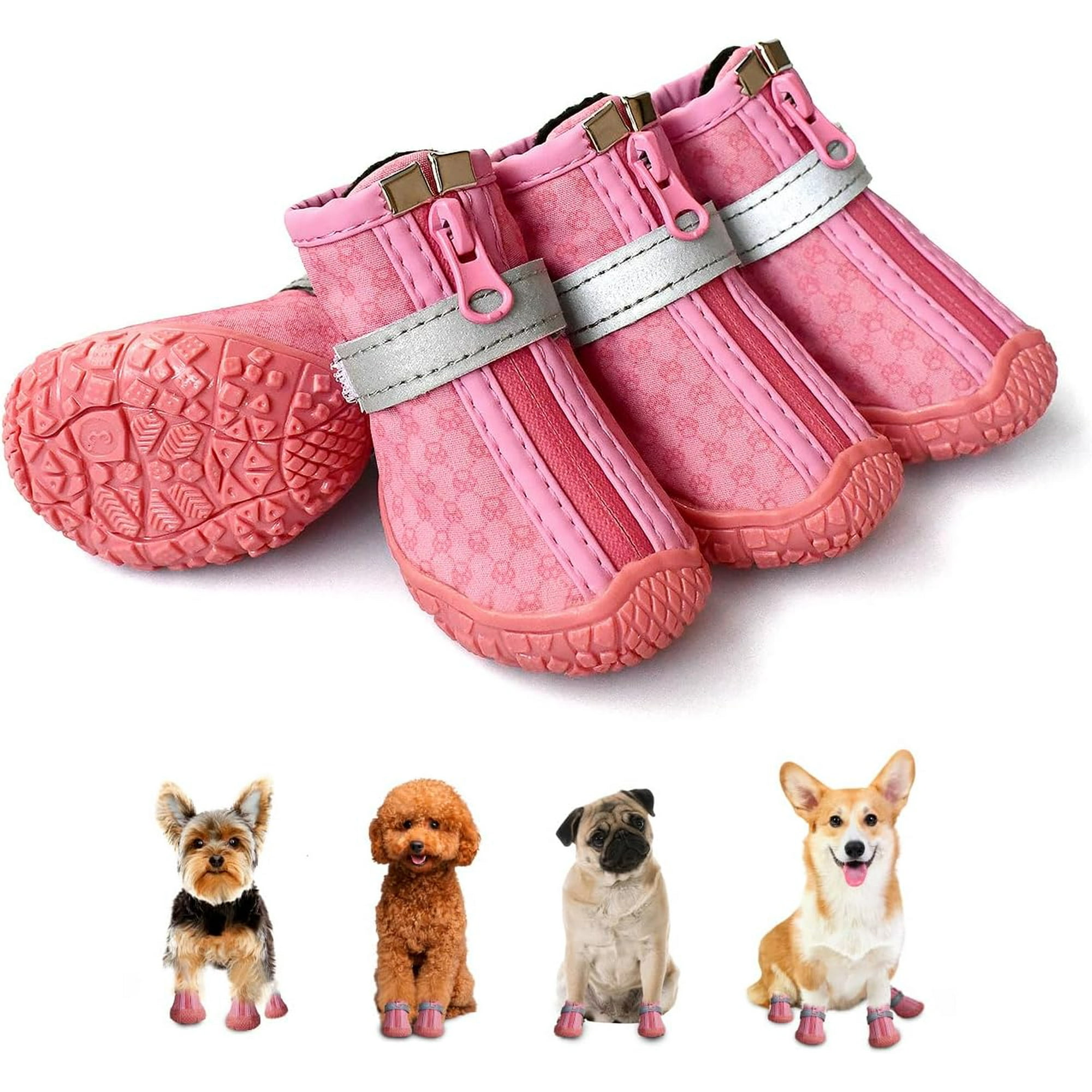 LAICAIW Dog Shoes for Small Dog Anti Slip Dog Boots with Reflective Strip Puppy Paw Protectors for Indoor Outdoor Walking Winter Snow Pink Size 1 Walmart