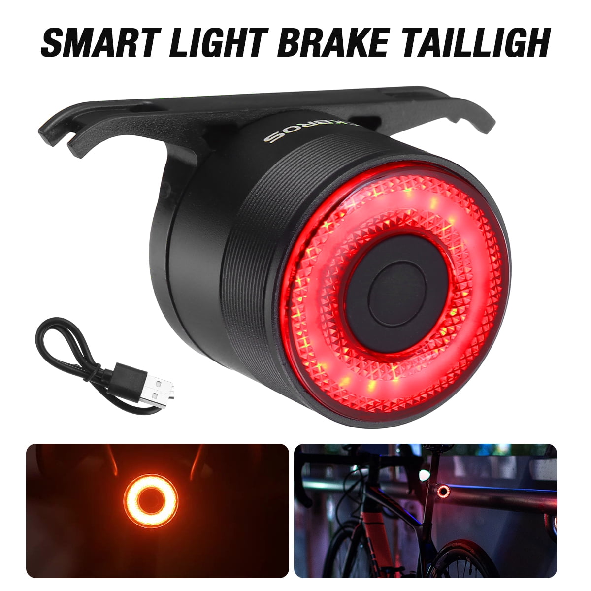 LED Bike Light Rear Saddle Smart Auto Brake Sensing Light Waterproof