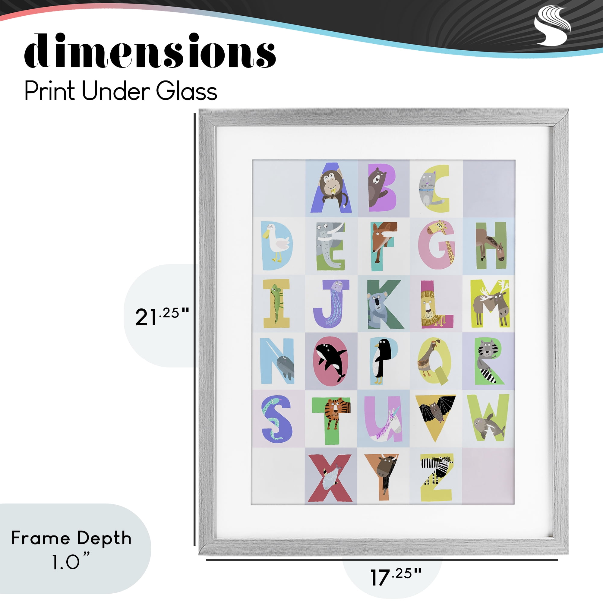 Stupell Industries Animal Alphabet in Light Grey Gray Framed Print Under Glass, design by Carla Daly