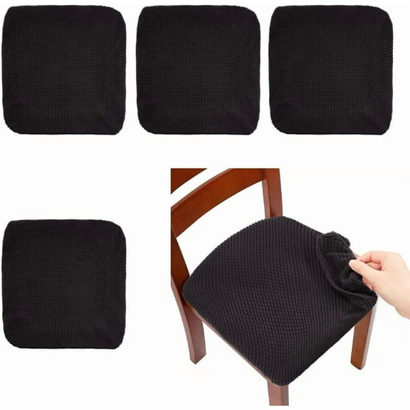 4pcs 4 Pcs Seat Covers for Chairs Dining Room Removable Cushion Cover Washable Chair Covers Polyester Slipcover Stretch Chair Protector for Kitchen Office Black Black DIY