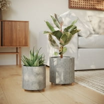 2-Piece Modern Metal Planter Pot With Peg Base - Gray - 10.75"H x 10.25"W / 8.75"H x 8"W