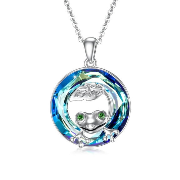Cuoka Frog Necklace 925 Sterling Silver Austria Crystal Pendant Necklaces 18K White Gold Plated Hypoallergenic Jewelry Birthday Xmas Gift for Women Mom Wife
