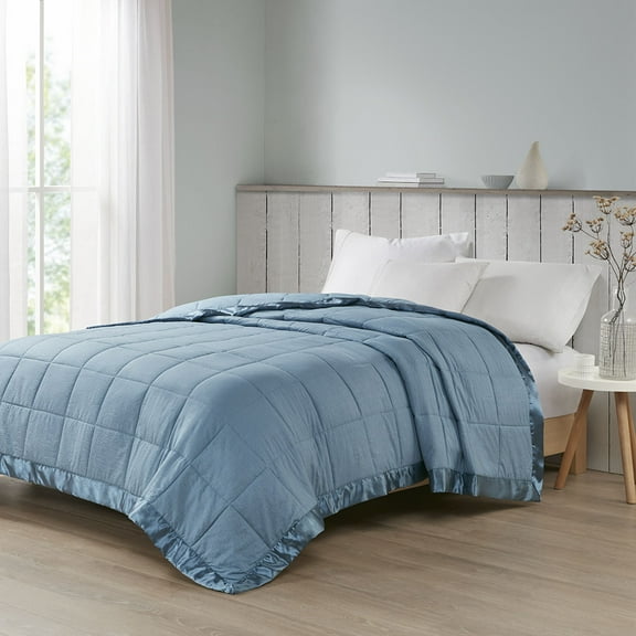 Oversized Down Alternative Blanket with Satin Trim Slate Blue Full/Queen