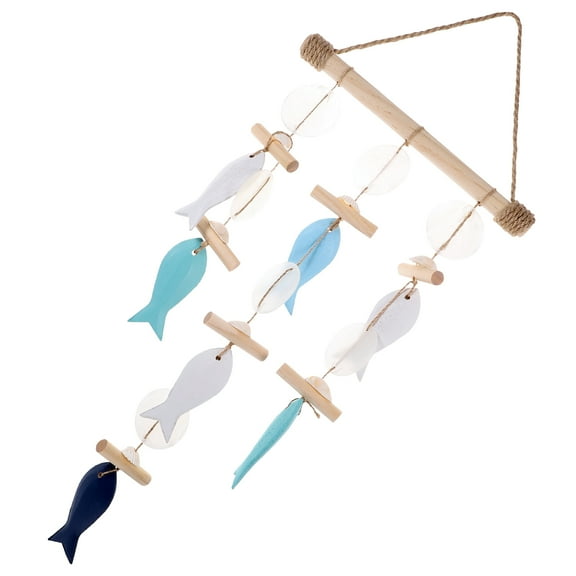 Raindrops Mediterranean Chime Nautical Wall Hanging Decor Wood and Shell 18 Inch