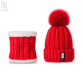 thumbnail image 2 of Gustave 2Pcs (Scarf+Hat) Set Women Winter Warm Solid Pompoms Knitted Soft Caps And Scarves "Red", 2 of 8