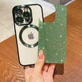 thumbnail image 4 of Compatible with iPhone 14 Pro Magnetic Glitter Case, Luxury Plating Cute Bling Clear Phone Case, Compatible with MagSafe for Women Girls with Camera Protector Back Cover - Green, 4 of 10