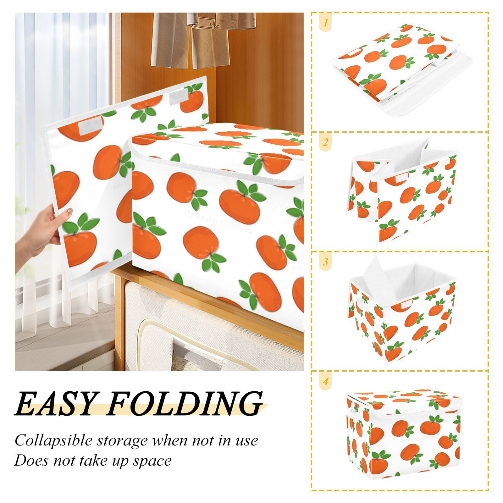 Orange fruit seamless pattern(2) Large Toy Box Chest Storage with Flip-Top Lid, Collapsible Storage Boxes Container Bins for Toys, Playroom Organizers