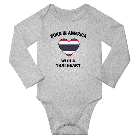 

Born in America With a Thai Heart Baby Long Sleeve Romper (Gray 18 Months)
