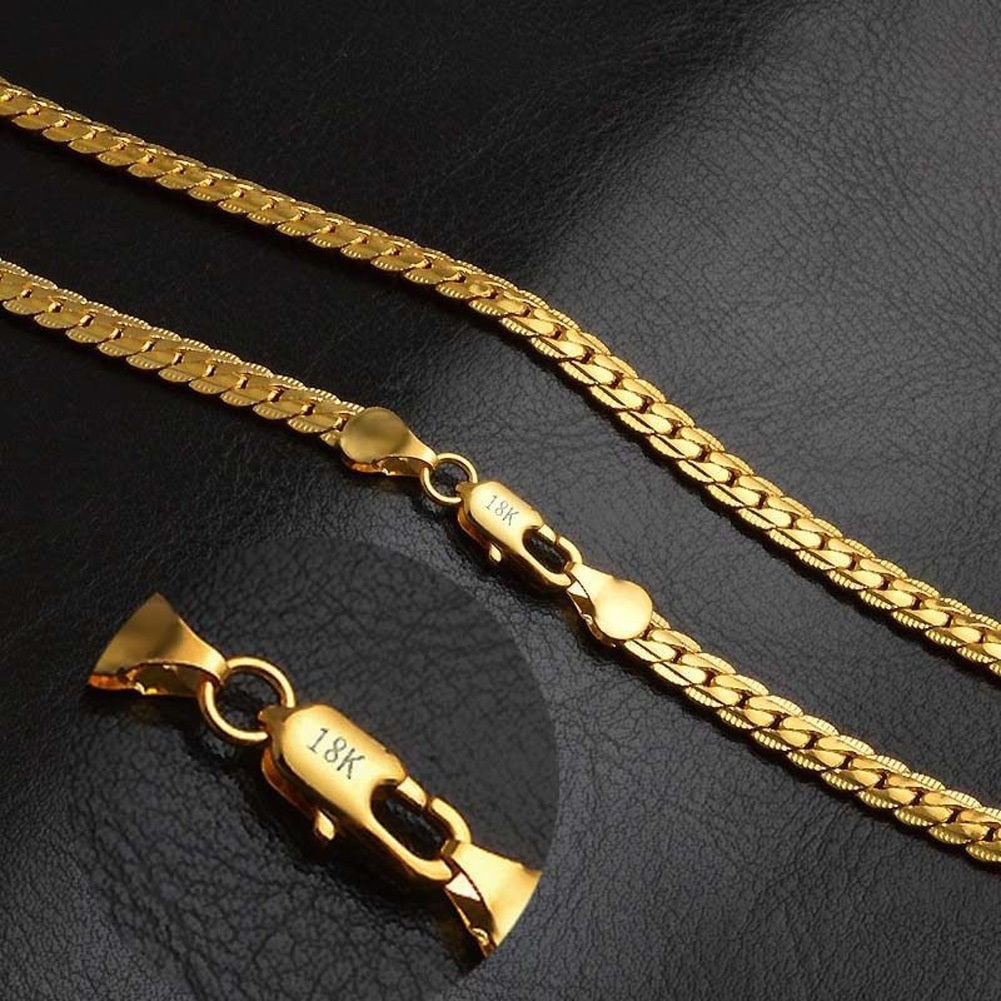 1PCS 16-30" Jewelry 18K Yellow Gold Filled Chain Flat Curb Necklaces For Pendant 
