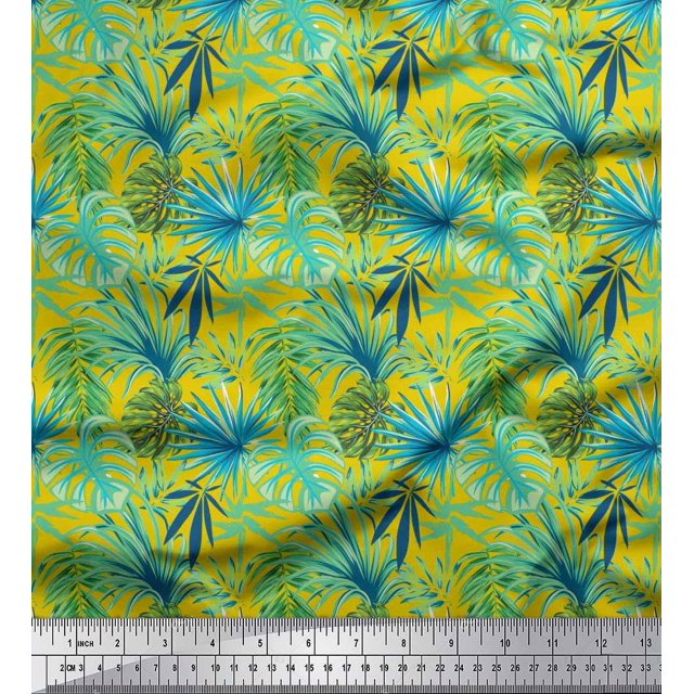 Soimoi Georgette Viscose Fabric Tropical Leaves Fabric Prints by Yard 42 Inch Wide