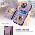 thumbnail image 6 of Back Case Compatible with iPhone 15 Plus, Adjustable Ring Holder PU Leather Card Slots Wrist Strap Support Magnetic Car Mount RFID Blocking Phone Case Cover for iPhone 15 Plus, Purple, 6 of 12