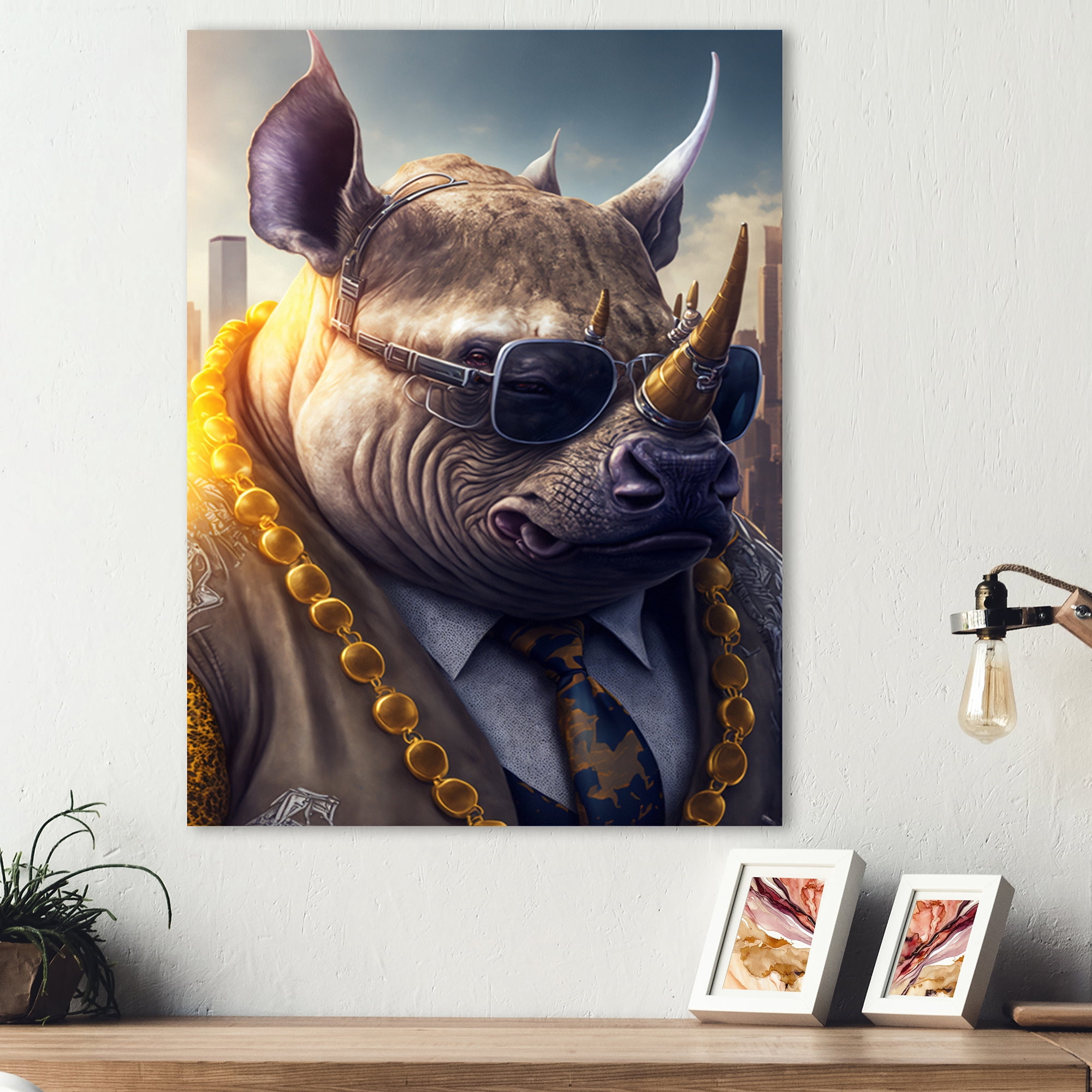 Designart Rhino Gangster in NYC I Canvas Wall Art