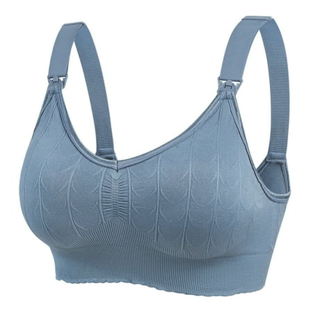 Virmaxy Women s Ultra Comfort Front Clasp Wirefree Pregnancy Sleep Bralette Comfortable Non-Steel Ring Maternity Nursing Bra for Breastfeeding Breathable Nursing Bra Underwear Blue-A L