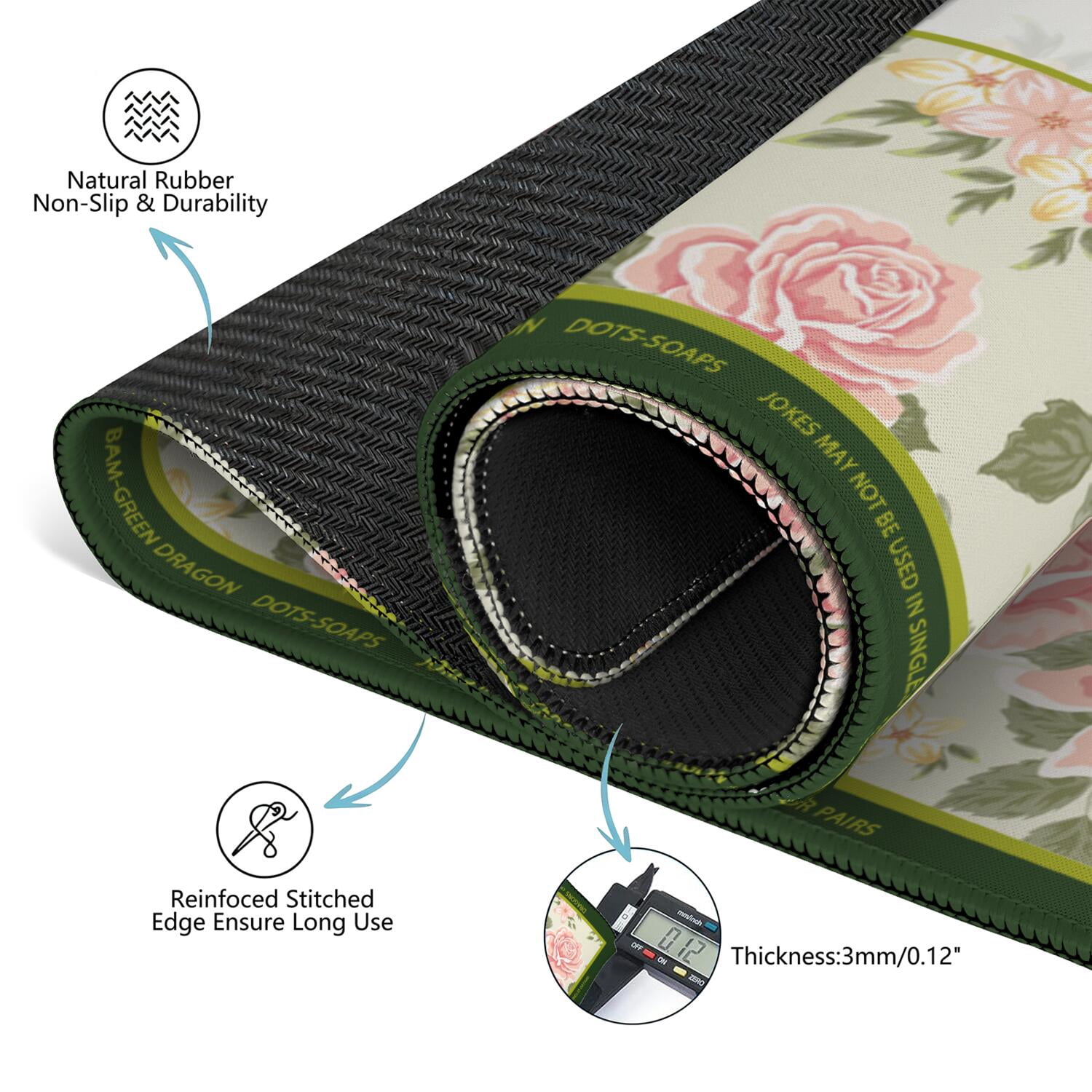 Floral Mahjong Mat with Rules, 31.5*31.5in Anti Slip American Mahjong Mat for Table, Noise Reduction, Neoprene Mah jongg Mats with Carrying Bag & 3 Dices, Mahjong Set Gift, Board Tile Games Mats