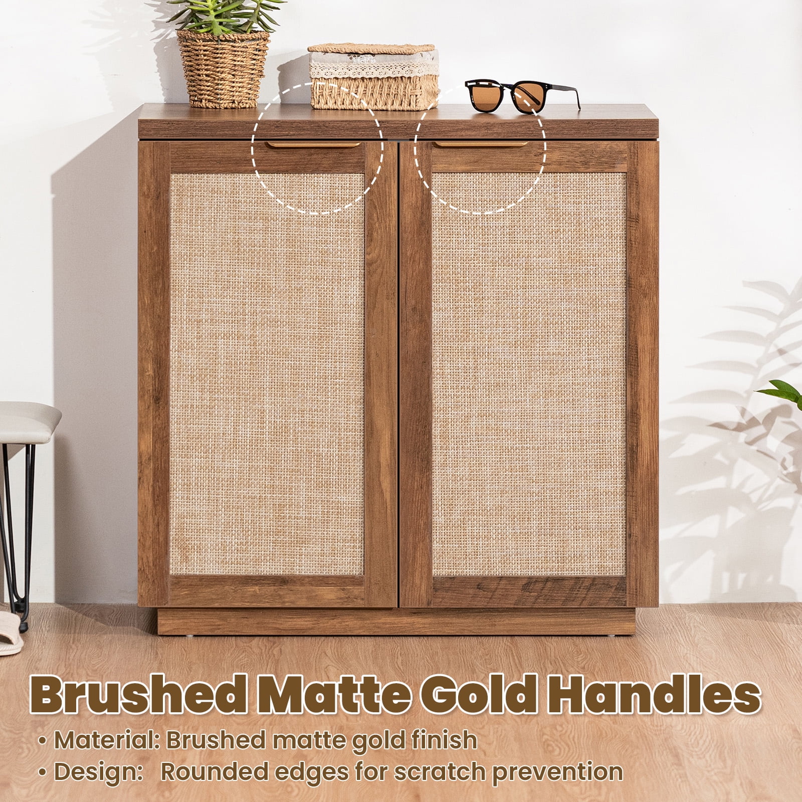 Hommpa Sideboard Buffet Cabinet Rattan Kitchen Storage Organizer Boho Farmhouse Accent Cabinets TV Console for Living Dining Room Coffee Bar for Party Holiday Festival Christmas Gift, Brown