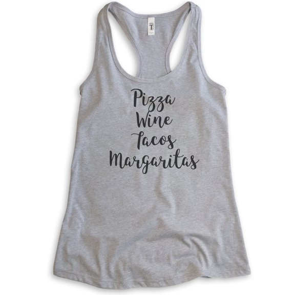 Pizza Wine Tacos Margaritas Tank Top, Ladies Racerback Tank Top, Pizza Tank, Tacos Tank, Margaritas Tank, Heather Gray, Medium