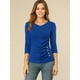 thumbnail image 3 of Top acanalado de decoración de los botones de punto sólido de las mangas del cuello en V de las mujeres 3/4 Azul real XXL, 3 of 6