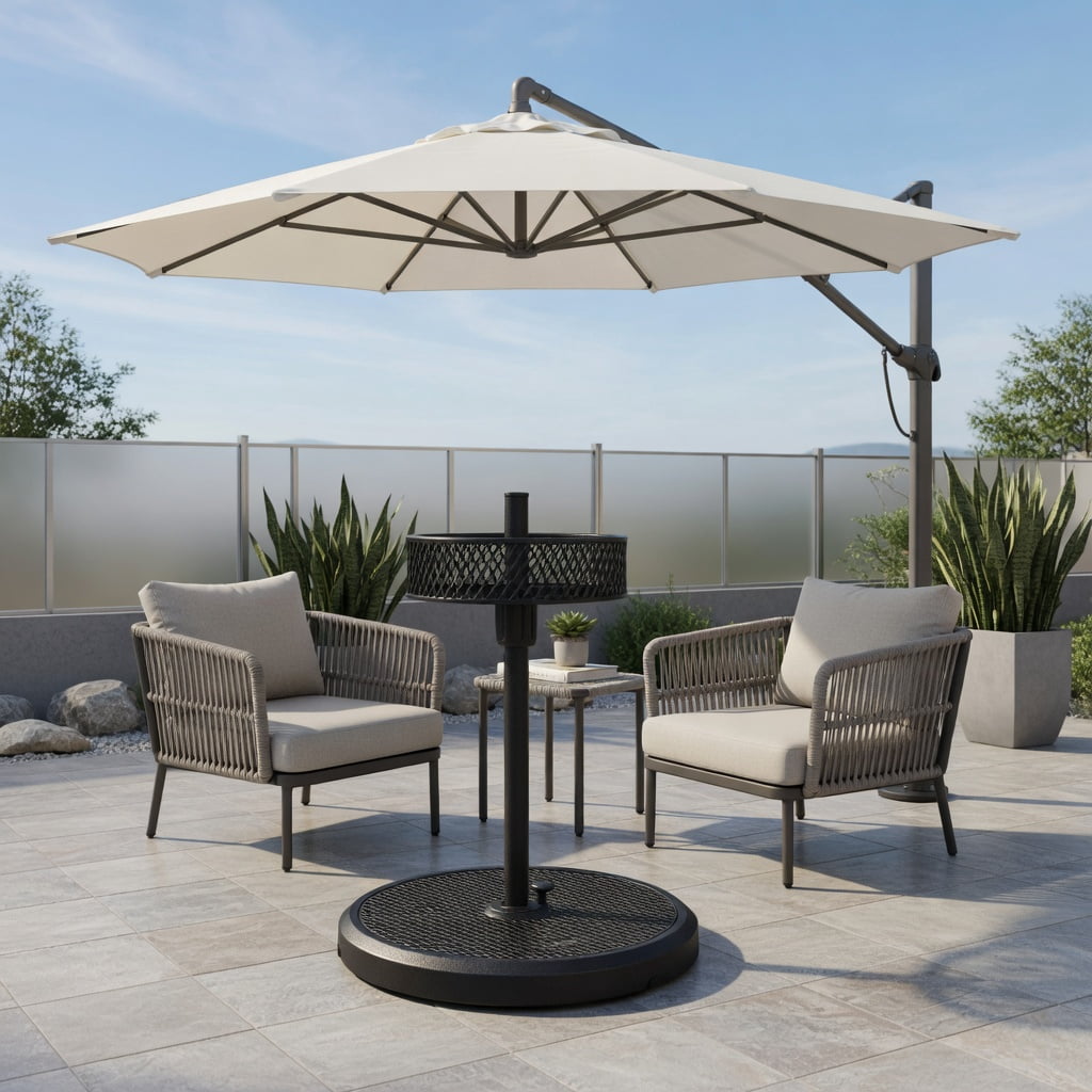 Resenkos Umbrella Base for Patio, Umbrella Stand Outdoor Base,Patio Umbrella Table Tray Adjustable with Storage and Umbrella Poles-Black