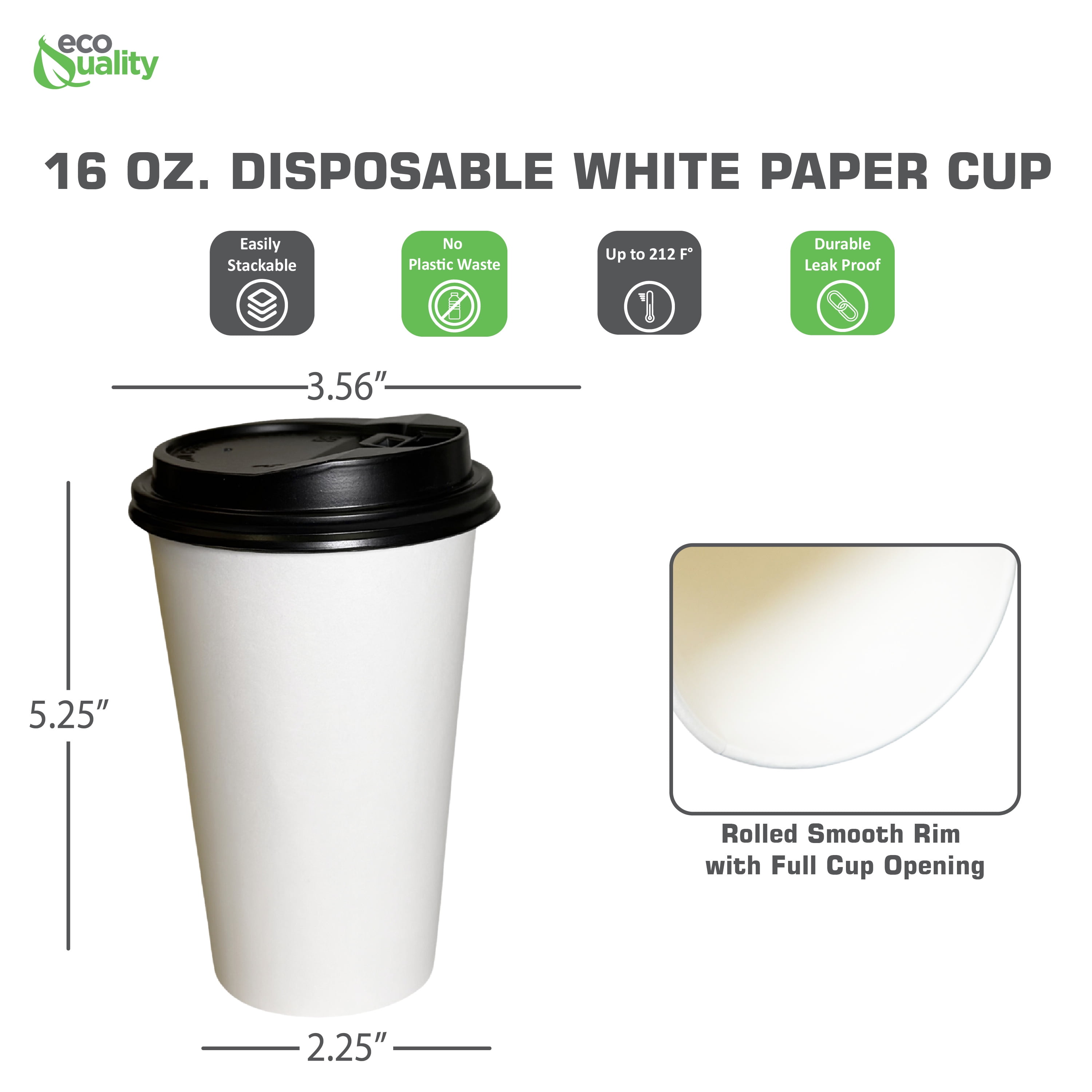 25 Pack] 16oz Disposable RippIe Paper Hot Coffee Cups with Black
