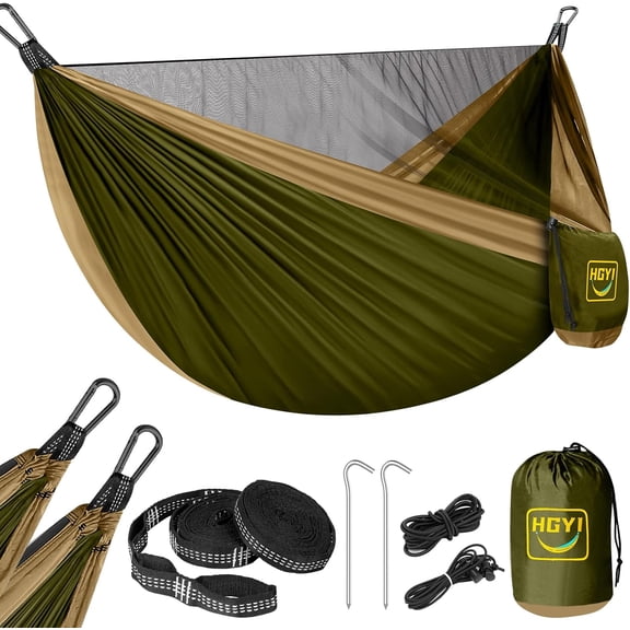 Camping Hammock with Mosquito Net Double or Single X-Large Green and Khaki