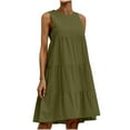 thumbnail image 2 of BRGZLK Women's Summer Dresses Fashion Sleeveless Ruffle Boho Flowy Plus Size Linen Loose Round Neck Solid Color Knee Length Dress Army Green L, 2 of 5