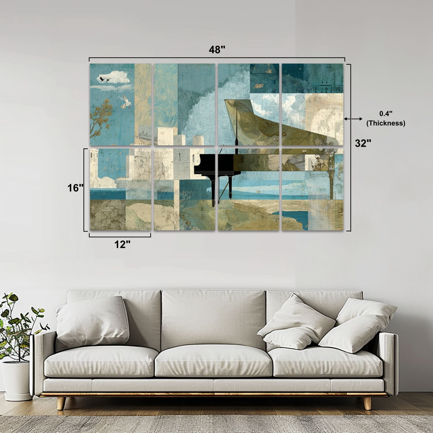 8 Pack Art Acoustic Panels Sound Absorbing Abstract Artwork Country Rustic Grand Piano European style Buildings Decorative Soundproof Wall Panels Self Adhesive for Nursery Game Room Bedroom 48"x32"