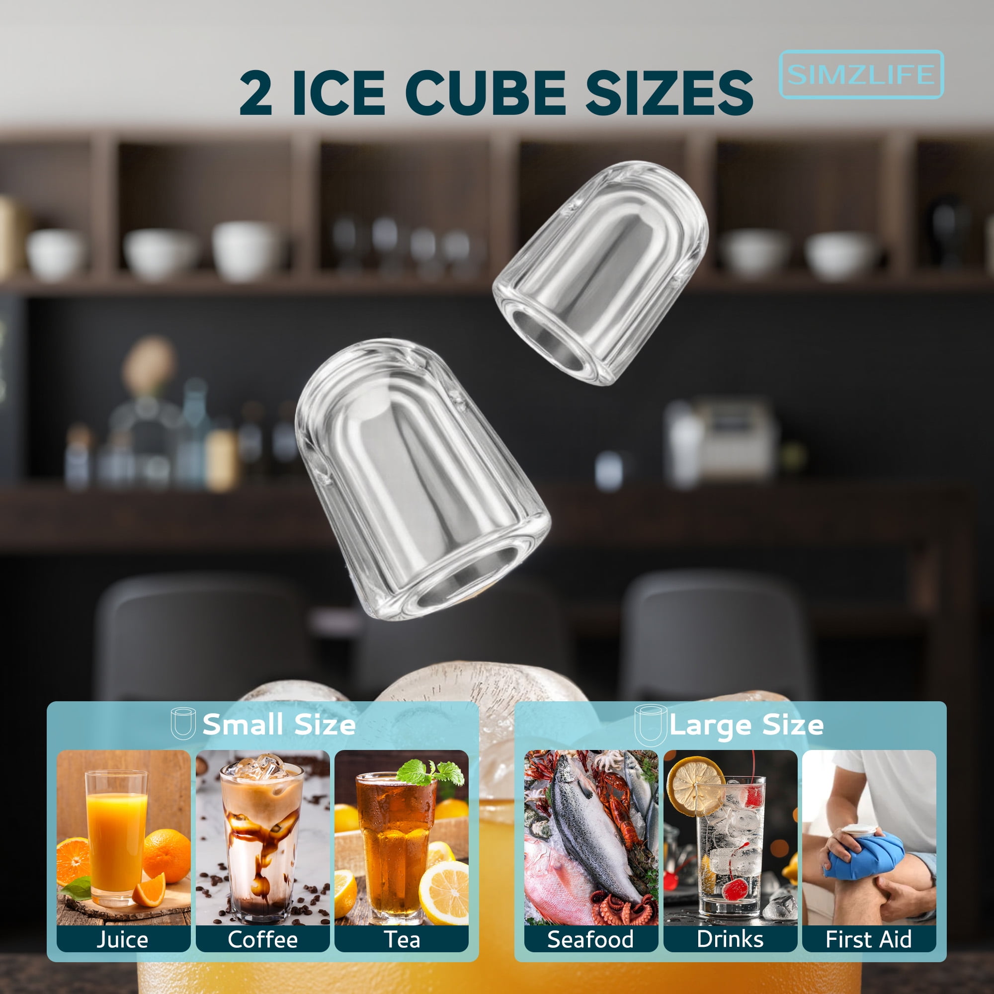 Simzlife Ice Maker Countertop, 9 Cubes Ready in 6 Mins, 26lbs in 24Hrs, Self-Cleaning Ice Machine with Ice Scoop and Basket, 2 Sizes of Bullet Ice for Home Kitchen Office Bar Party