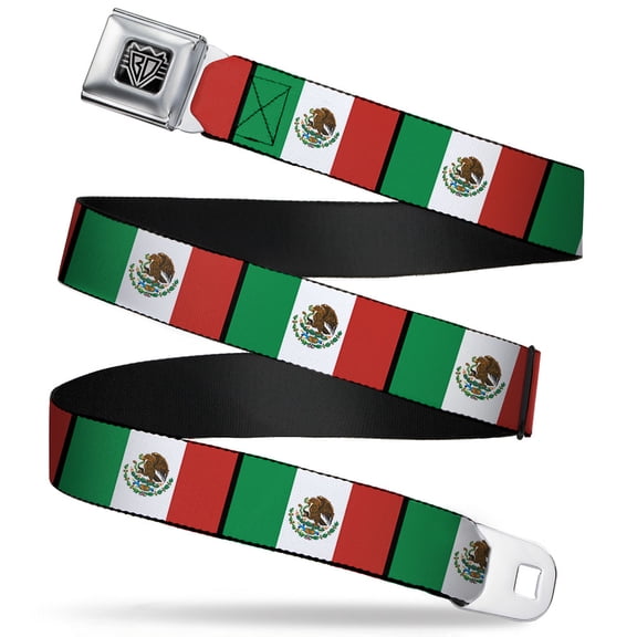 Buckle-Down Belt, Seatbelt Buckle Belt, Mexico Flags, 30 to 44 Inches