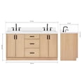 thumbnail image 3 of Ariel Kelly 67 Inch Double Rectangular Sink Bathroom Vanity With Pure White Quartz Countertop 1.5 Inch Edge In Oak, 3 of 12