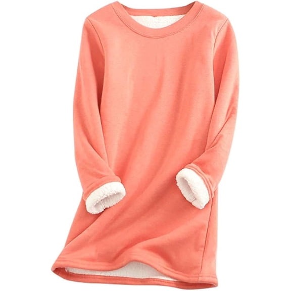 Aricy Sweatshirts for Women Plus Size Winter Warm Sherpa Lined Fleece Crewneck Sweaters Pullover Basic Solid Loungewear Long Sleeve Thicken Thermal Tunic Tops