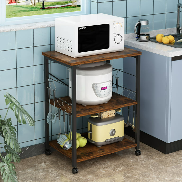 Ubesgoo 4-Tier Kitchen Baker's Rack Fit Mini Fridge, Microwave Oven Stand, Kitchen Utility Storage Shelf Organizer with Big Drawer & Wine Rack/Drain