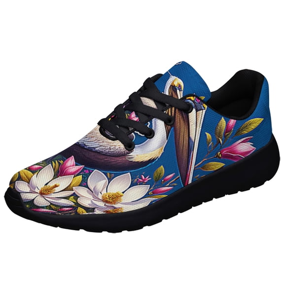 Louisiana Stte Brown Pelican Bird and Magnolia Flower Shoes Sneakers Black Size 3.5