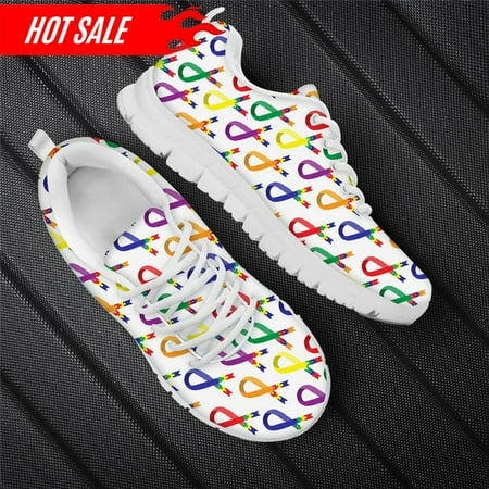 

Autism Awareness Flats Shoes for Women Girls Breathable 2023 New Fashion Brand Designer Casual Footwear Lace Up Walking Sneakers