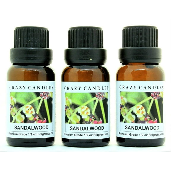Crazy Candles Sandalwood 3 Bottles 1/2 FL Oz Each (15ml) Premium Grade Scented Fragrance Oil Made in USA