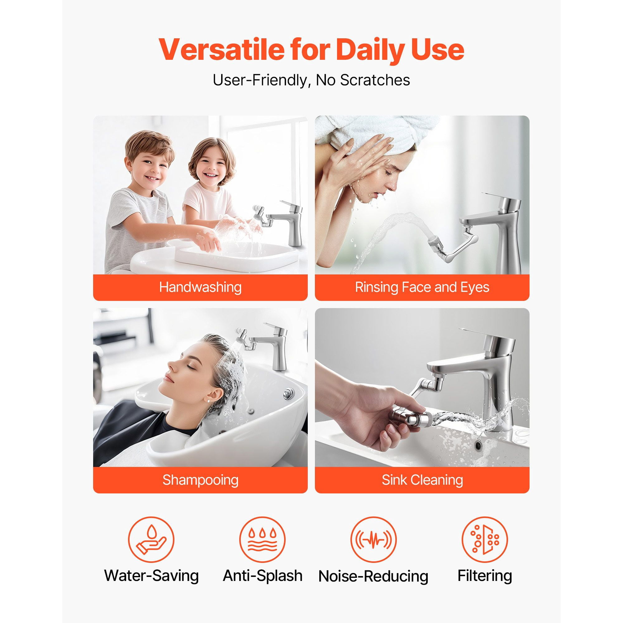 1080° Rotating Faucet Aerator Swivel Extender, Dual Water Flow Modes Three Thread Sizes, Brass Connector Zinc Alloy for Kitchen Sink Water Saving