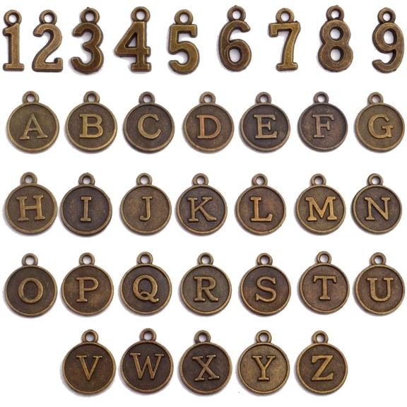 8 Sets  Alphabet and Number Charms Mixed Alloy Round  0-9 Number Pendants Charms A-Z Initial Letter Pendants for DIY Necklace Bracelet Jewelry Making Crafting, Antique Bronze