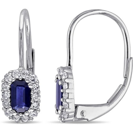 Tangelo 1 Carat T.G.W. Sapphire and White Sapphire 10kt White Gold Octagon Halo Leverback Earrings