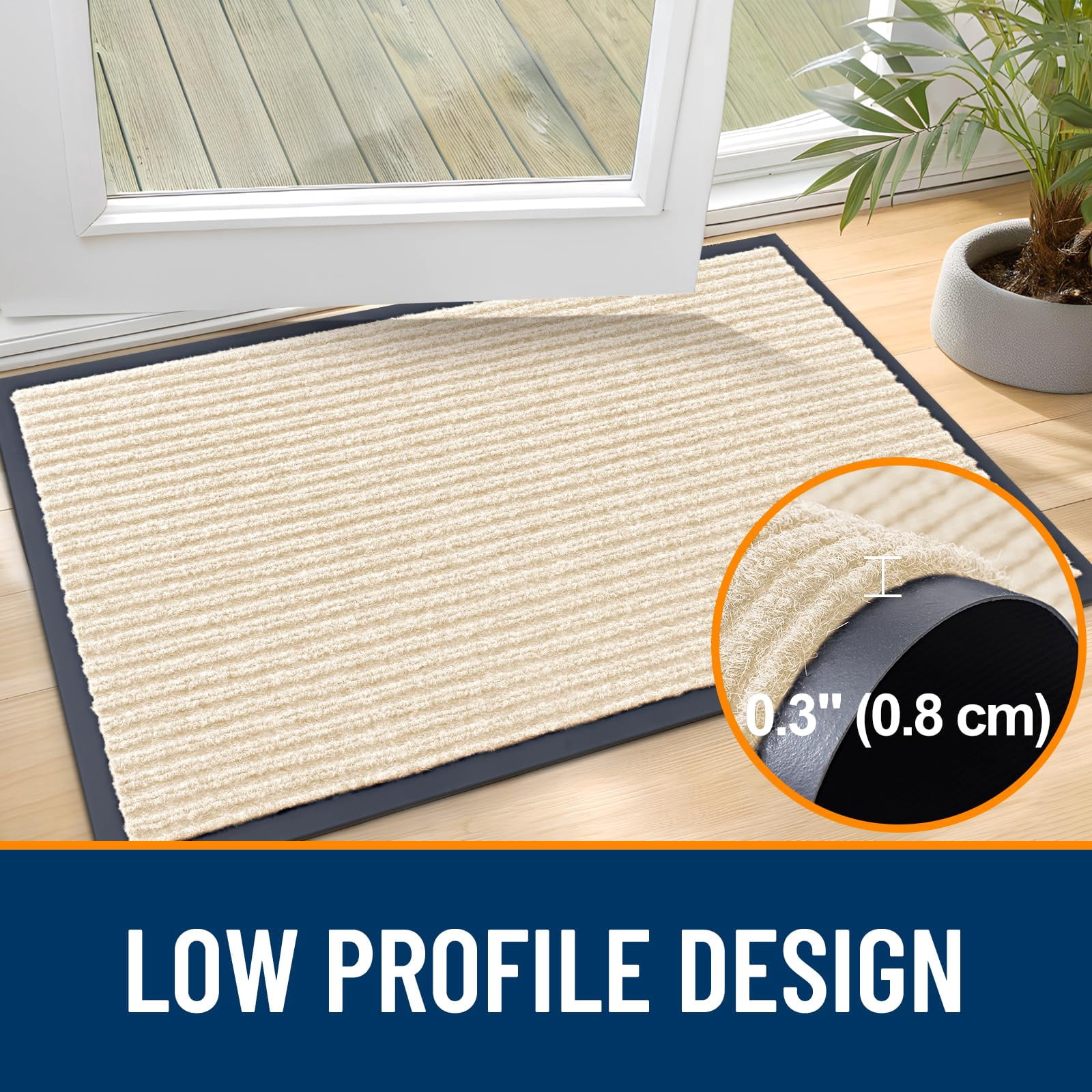 Front Door Mat Indoor Outdoor Entrance  2-pack 29.5 X 17 Inch Waterproof Heavy Duty Doormat Fade Resistant Low Profile Easy Clean Patio Porch Welcome Floor Mats For Entry Beige