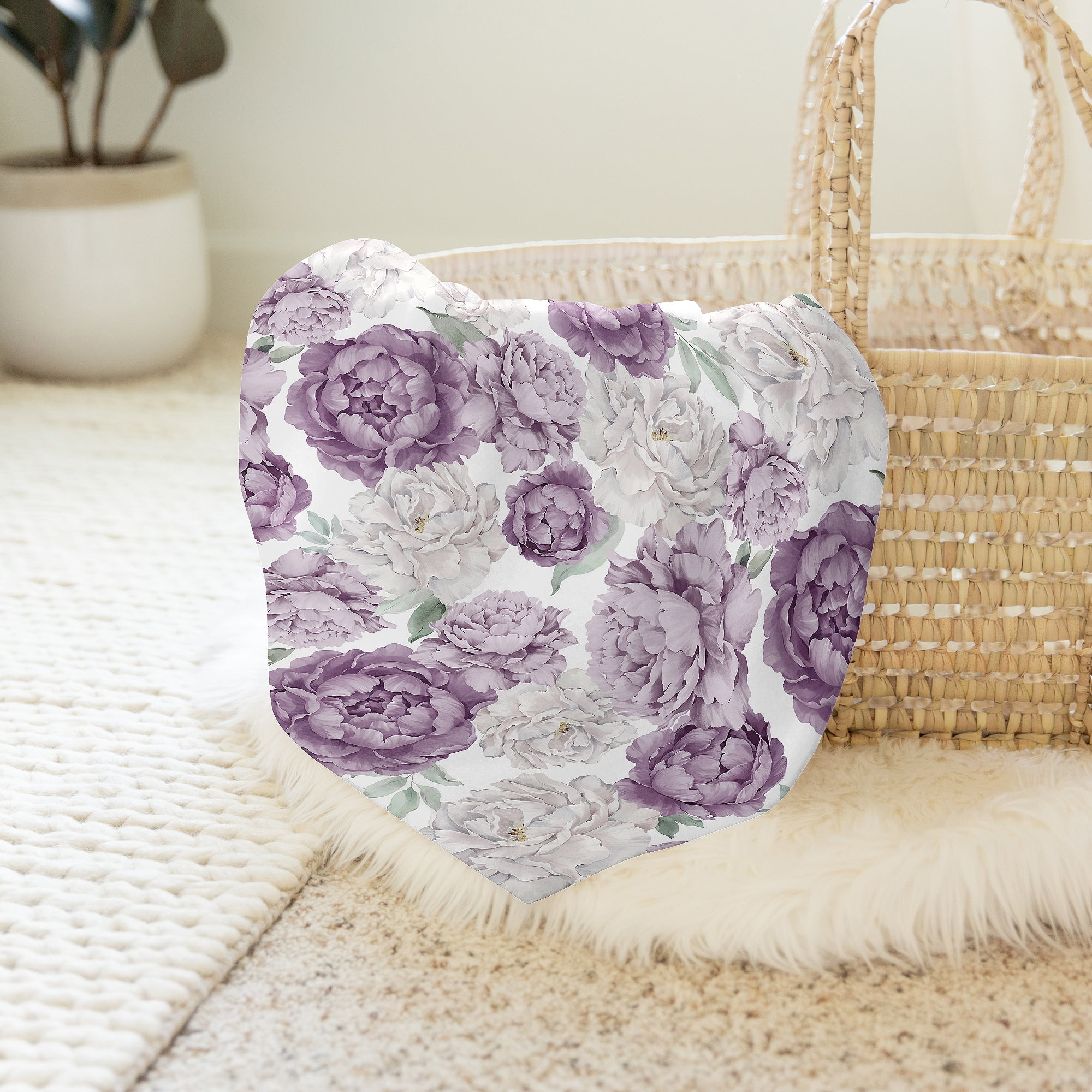 Sweet Jojo Designs Peony Floral Garden Lavender Purple and Ivory Girl Swaddle Blanket
