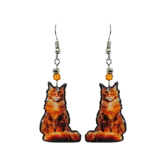 Cat Animal Graphic Dangle Earrings - Womens Fashion Handmade Jewelry Pet Lover Accessories