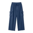 thumbnail image 7 of LEAVINGSUO Cargo Pants Women Linen Wide Leg Work Pants with Elastic Drawstring Waistband Casual Pants with Pockets Dark Blue S, 7 of 7