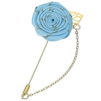 Rose Lapel Pin for Men Suits, Men Cloth Rose Flower Brooch Pin Handmade Boutonnieres Pins with Gold Leaf/Chain Brooch for Men Suit Accessories, Light Blue