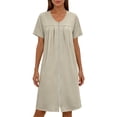 thumbnail image 5 of FAHXNVB Zipper Robes for Women Short Lightweight Knee Length Housecoat with Pockets Short Sleeve Crewneck Pleated Nightgown, 5 of 6