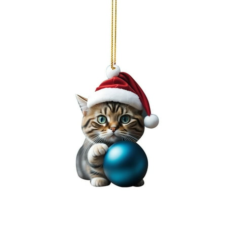 

YongANs Clearance Christmas Cute Hatted Cat Pendant Mini Cartoon Holding Cat Acrylic Pendant