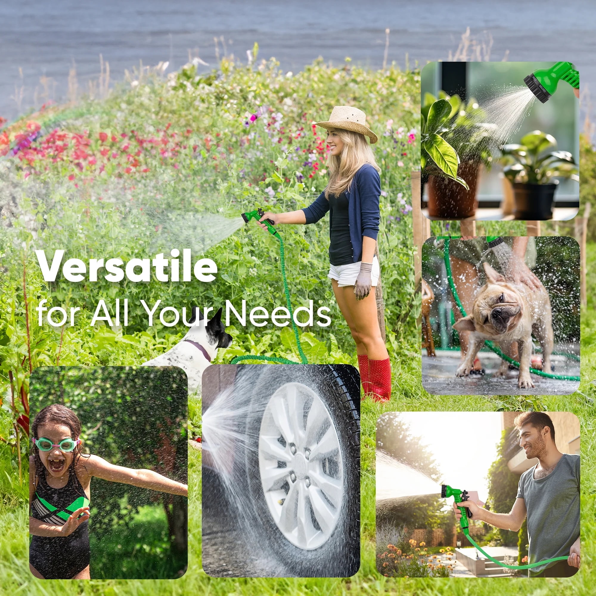 PortableOut 100ft Expandable Flexible Garden Water Hose, 3/4", 7 Sprayer Nozzle, Nylon, Outdoor