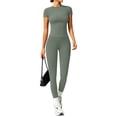 thumbnail image 5 of Two Piece Outfits for Women Fitted Crew Neck T-shirt High Waist Leggings Biker Shorts Matching Sets Streetwear, 5 of 7