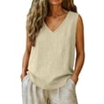 thumbnail image 5 of GZWYHT Womens Linen Tank Top，Padded Tank Tops for Women Crew Neck Tank Tops for Women Going Out Tops for Women Tee Shirts Womens Button Up Tank Tops Tube Top Beige 2XL, 5 of 5